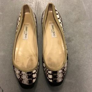 Jimmy Choo canvas patterned and leather flats